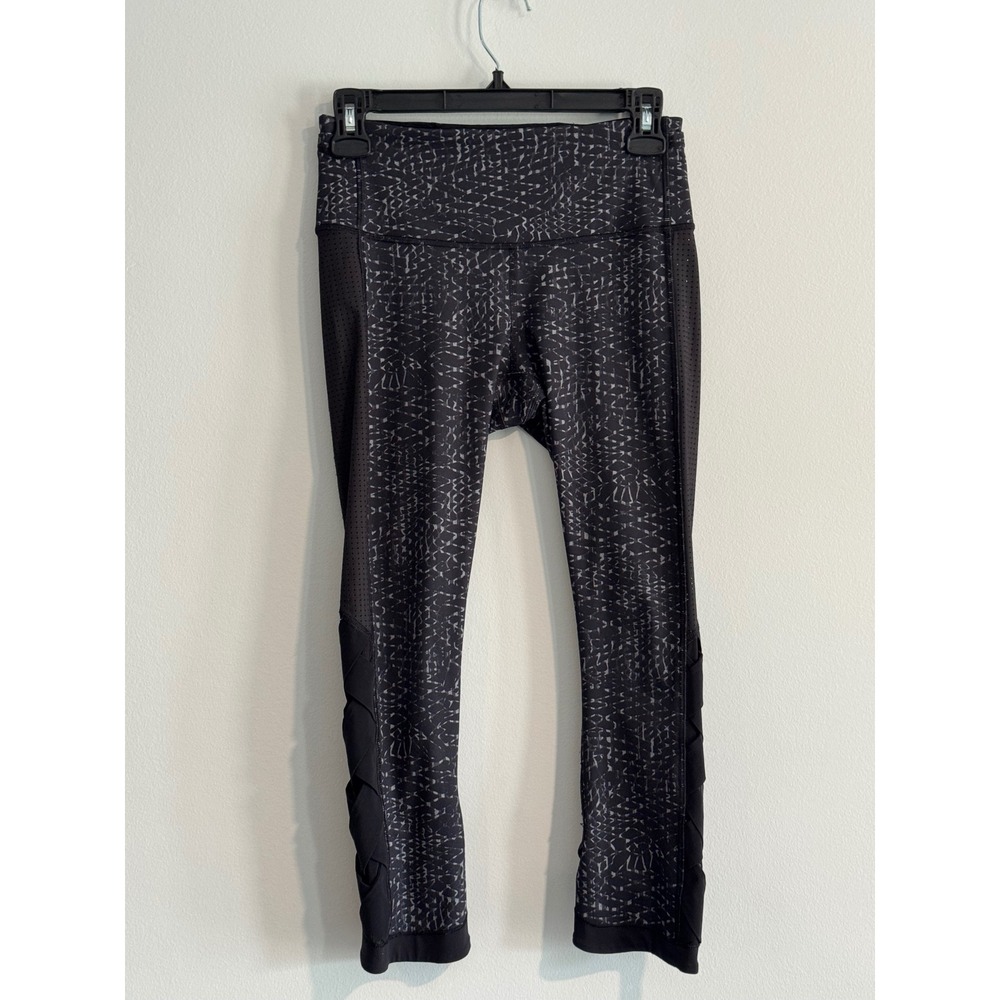 Lululemon High Times Pant Mesh Lattice Women 4 Black Grey‎ Woven Detail Yoga Gym